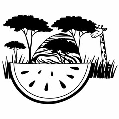 Palm tree and pineapple vector illustration in tropical silhouette style