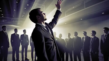 Business presentation by a confident speaker engaging an attentive audience in a modern conference room during a professional event