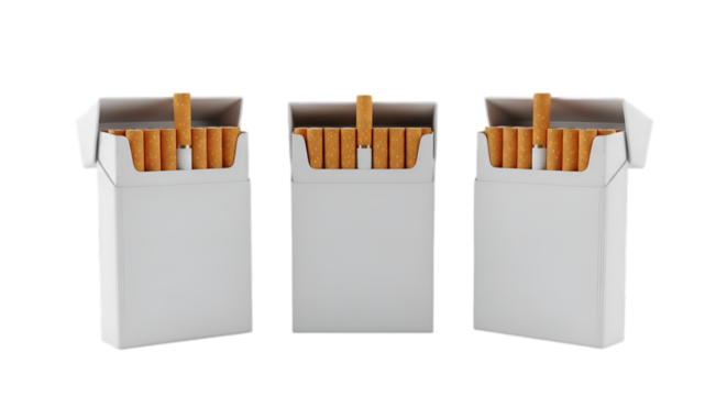 Three open cigarette packs isolated on transparent background - Powered by Adobe