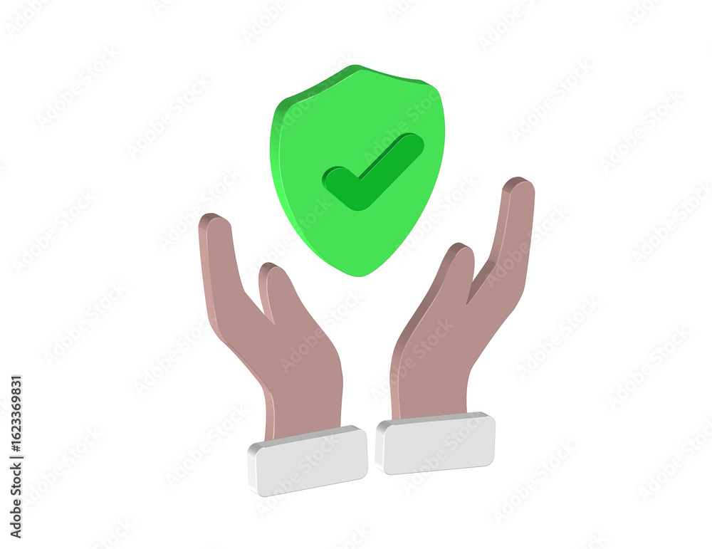 Poster simple 3d illustration of a pair of hands holding a shield with a check mark. transparent background