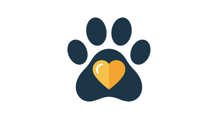 Animal affection: Paw print with golden heart conveys love for pets and animal support, a symbol for veterinary clinic promotion and animal welfare