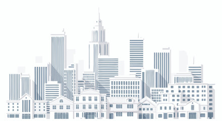 Fototapeta premium Monochromatic Urban Panorama: A Detailed Skyline Depiction in Muted Hues