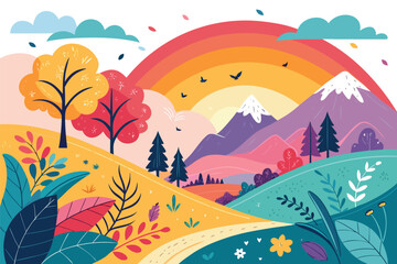 autumn landscape with trees colorful abstract pattern background. template summer concept. vector illustration	