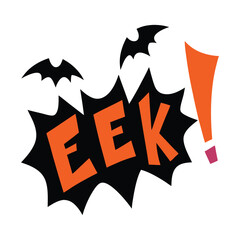 EEK! Spiky Cartoon Letters with Bats, Halloween Comic Pop Art Vector Illustration.