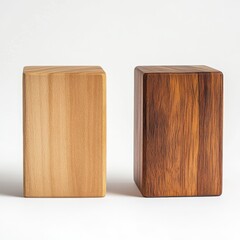 Two wooden blocks with different wood grain and color, isolated on a white background