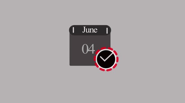 Calendar date june 04 icon concept.June month calendar animation.