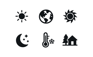 Fototapeta premium flat black solid icon items isolated on white background aurora borealis (conditions): clear sky high latitude solar activity darkness cold air remote location
