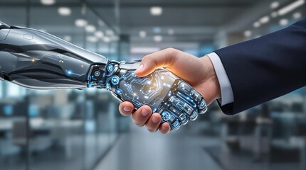 AI and Human Handshake &ndash; Business Collaboration and Future Partnership