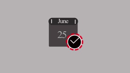 Calendar date june 25 icon concept.June month calendar animation.