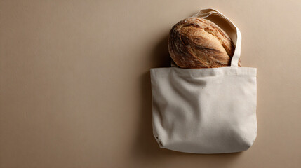 Eco-Friendly Bread Storage Reusable Cloth Bag Top View Fresh Baked Loaf Folded Securely Sustainable Kitchen Essential Stylish Food Preservation Solution
