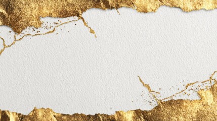 Elegant torn paper design with gold accents on a textured white background showcasing creativity and sophistication