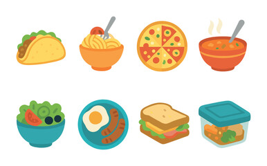 Kids' Dinner Nights. Flat vector mini-illustrations themed dinner planning nights in colors children's