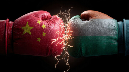 China India Boxing Gloves Clash: A Symbolic Fight for Global Supremacy & Economic Prowess Visualized
