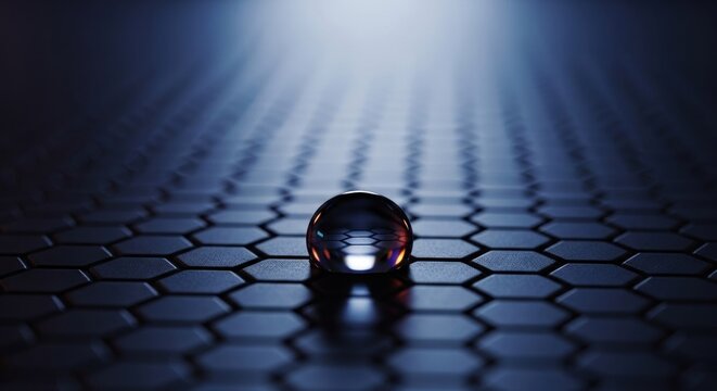 Clear sphere on dark hexagonal grid