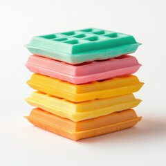 Stack of colorful waffles isolated on white background