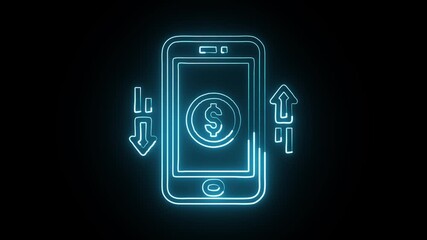 glowing neon mobile payment icon isolated, black background, HD video motion graphic animation - Powered by Adobe