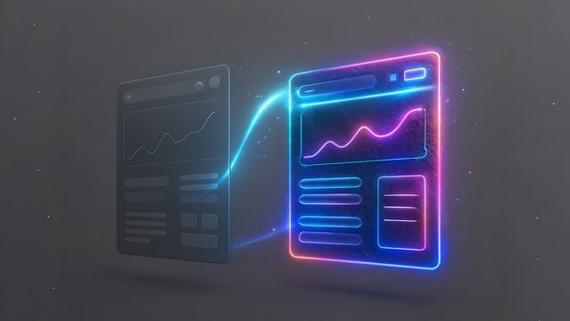 Glowing UI Morphing from Minimal to Neon Mode with Floating Transition Effects