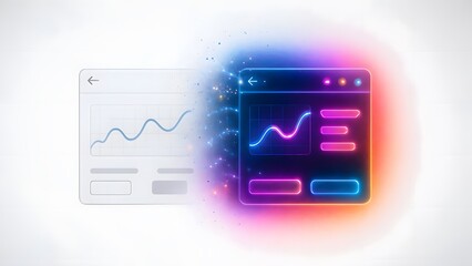 Glowing UI Morphing from Minimal to Neon Mode with Floating Transition Effects
