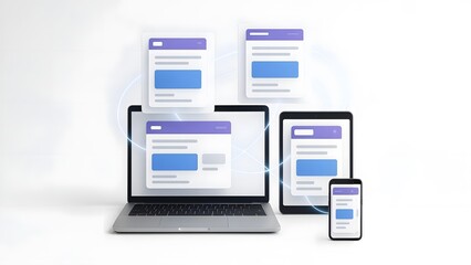 Synchronized Floating UI Across Laptop, Tablet, and Phone with Glowing Links