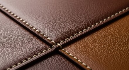 Close-up of brown and tan leather, stitched in a grid pattern
