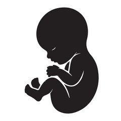 Black silhouette of a human fetus in a side profile