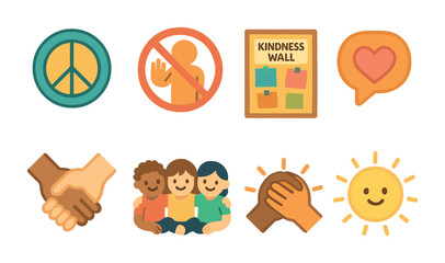 Anti-Bullying Classroom Icons. Flat vector mini-illustrations anti-bullying classroom in colors children's