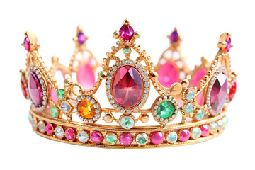 Colorful gemstone crown isolated on transparent background, a luxurious and elegant jewelry piece, perfect for representing royalty, fashion, and wealth