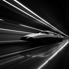 Sleek Futuristic High-Speed Train from a Low-Angle Perspective
