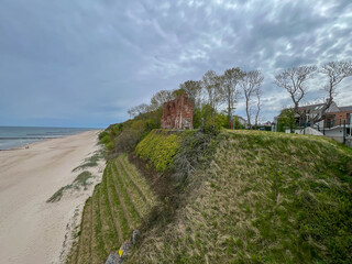 Ruins of a medieval church left after a landslide on the Baltic Sea coast in Trzesacz. Poland, Europe