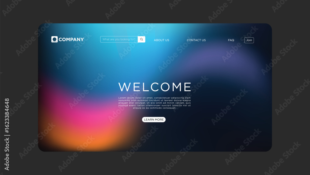 Poster modern website design concept showcases sleek interface with vibrant gradient background for welcomi