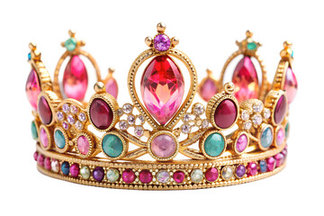 Colorful gemstone crown isolated on transparent background, a luxurious and elegant jewelry piece, perfect for representing royalty, fashion, and wealth