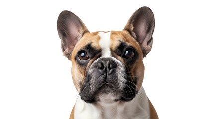 Adorable French Bulldog with expressive eyes gazes directly, its iconic bat ears alert and ready for connection, perfect for pet lovers and branding.