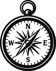Black and White Vector Icon of a Compass for Navigation Outdoor Exploration and Travel Direction