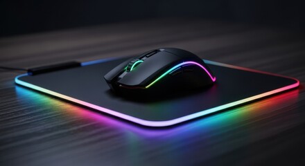 Gaming Mouse and RGB Light Pad Setup on a Wooden Desk