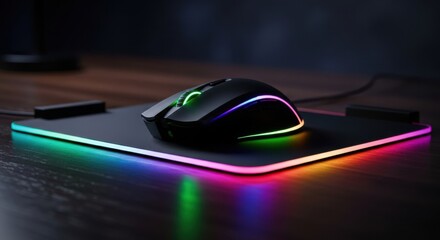 Gaming mouse and illuminated mousepad for desktop setup