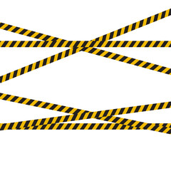 Warning tape with yellow and black diagonal stripes. Warn stop seamless line. Yellow and black caution tape border.