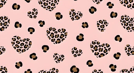 Chic leopard print hearts and spots pattern on soft pink background, perfect for fashion, textiles, and Valentine's Day designs