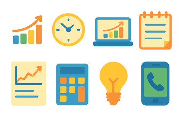 Colorful Monitoring Icons. Flat vector mini-illustrations performance monitoring in colors children's