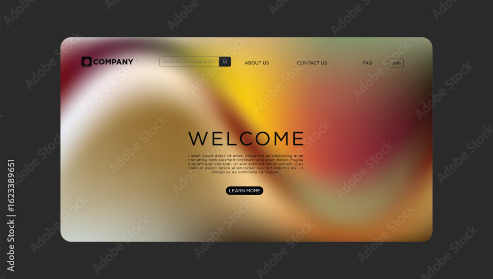 Poster modern website landing page design with welcoming message and vibrant color gradient background