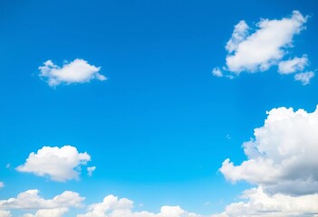 Obraz premium Vivid blue sky with fluffy white clouds, perfect for background use, peaceful, atmosphere