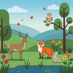 Fototapeta premium Harmonious Nature and Technology Flat Vector Art