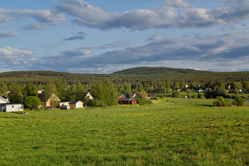 A small town called Langsele, typical Scandinavian landscape in summer, Sweden