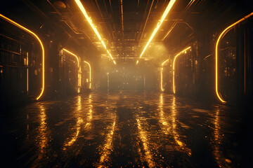 3d render of abstract background, corridor, tunnel, virtual reality space