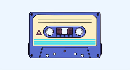 Obraz premium A flat, vintage-style vect or illustration of a retro cassette tape,isolated on a clean white background, with bold lines, soft grain texture, and a harmonious pastel color palette.generative ai