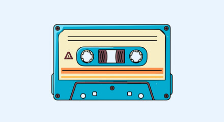 Fototapeta premium A flat, vintage-style vect or illustration of a retro cassette tape,isolated on a clean white background, with bold lines, soft grain texture, and a harmonious pastel color palette.generative ai