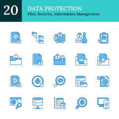 Data Protection Blue Fill Outline Icon Sheet Vector Design - representing secure file storage, data privacy, malware detection, digital access, system security, and information management