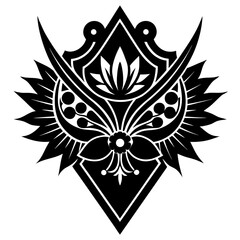 Fototapeta premium Black and white mandala design with floral and geometric patterns, symmetrical vector illustration, perfect for tattoos or decorative art