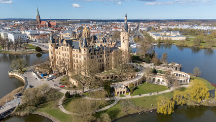 Aerial View of Historic Castle of Schwerin, Germany Surrounded by Water
