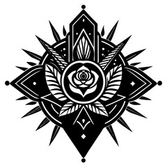 Black and white mandala design with floral and geometric patterns, symmetrical vector illustration, perfect for tattoos or decorative art