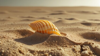 Sea shell on sand, beach scene with sand dunes and shell. Nature and seaside environment. Coastal and marine life. The scene of the shell in the sand.